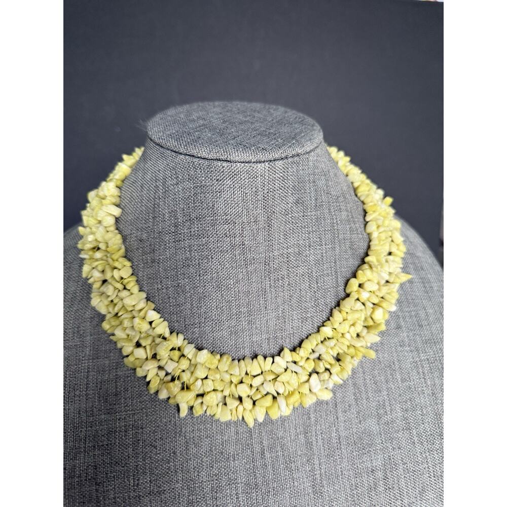 Semi Precious Stone Collar Choker Yellow 18” Chunky Boho Coastal Festival Artsy